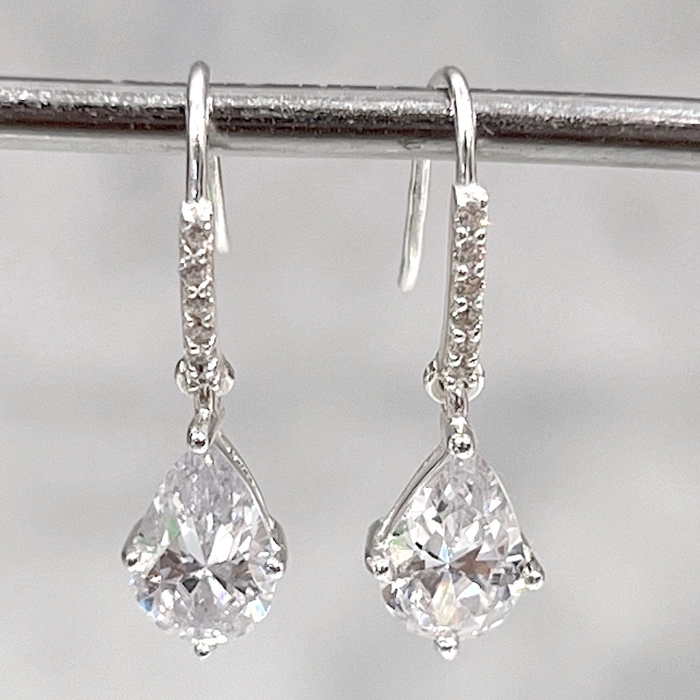 Diamond (Sim) Drop Sterling Silver Earrings - Picture 1 of 13
